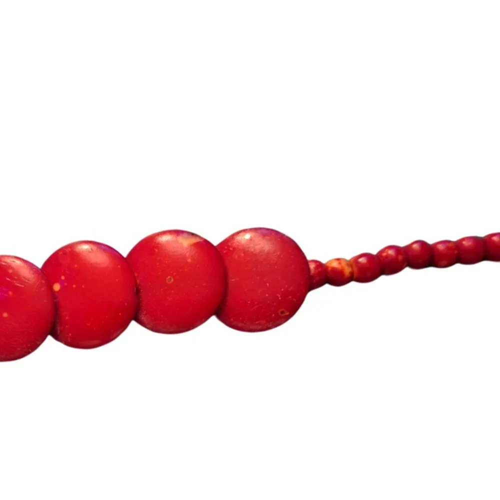 Vintage Cherry Red Coral Coin Bead Necklace‎ - Retro 50s